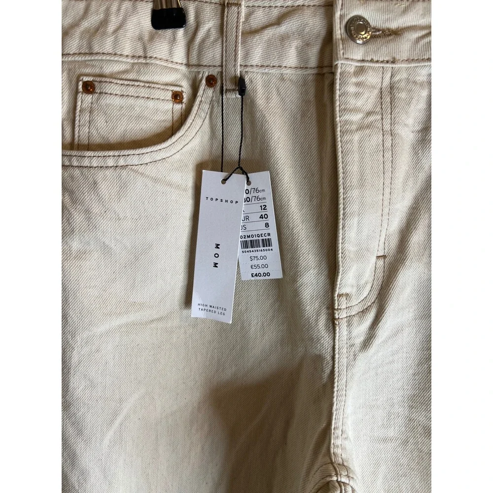 Topshop mom high waisted tapered‎ leg jeans color ecru size 8 W30 L30 NWT